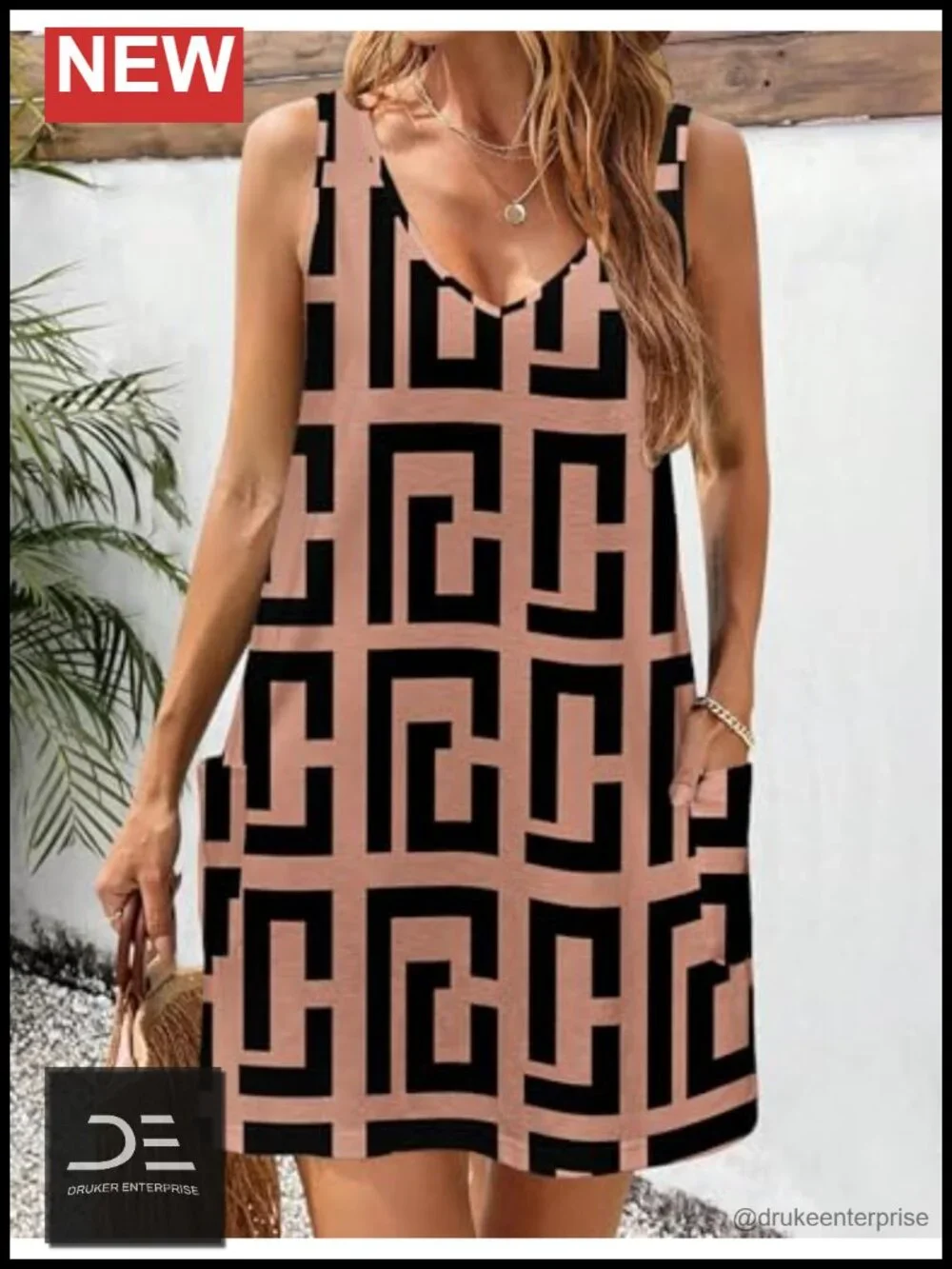 V Neck Sleeveless Summer Dress Swing Tank with Pockets Floral Coverup